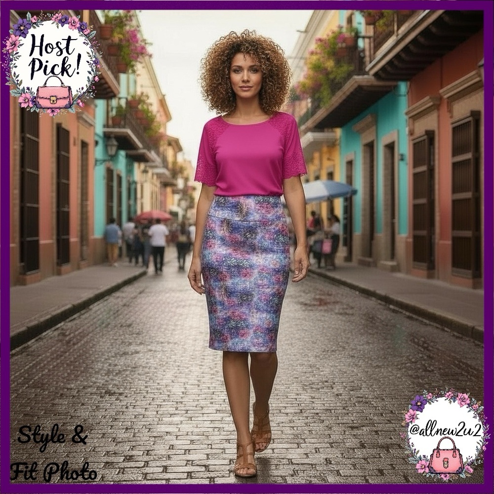 LulaRoe Cassie Floral Watercolor Print Women's Skirt Pink Purple 3XL